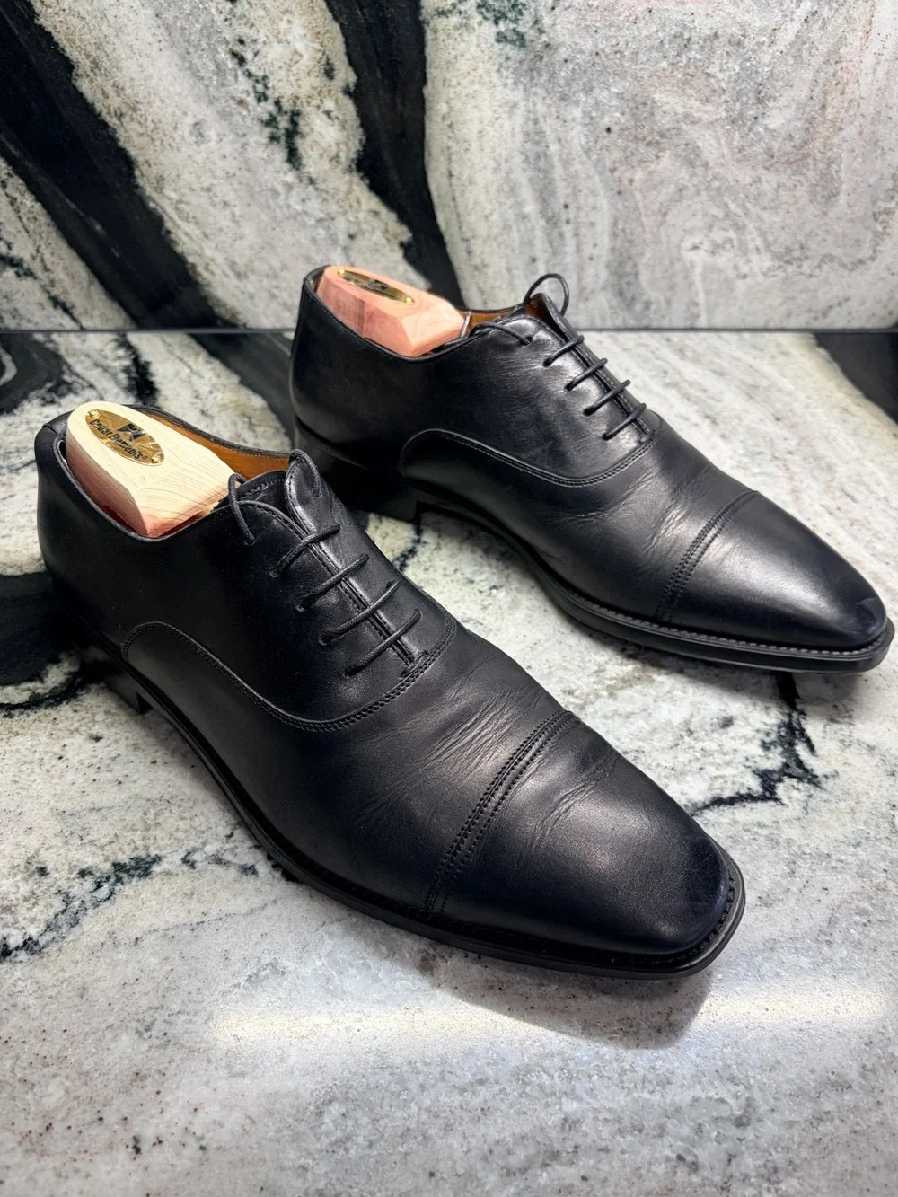Santoni Black Cap Toe Oxford Dress Shoes Men’s UK 9.5 D US 10.5 Made in Italy